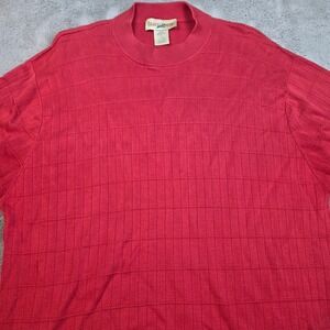Vtg TravelSmith Silk Cotton Knit Sweater Mens XL Short Sleeve Grid Mock Neck Red